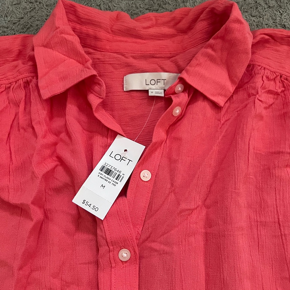 LOFT color coral Short Sleeve Polo Button Down Shirt - Picture 3 of 3